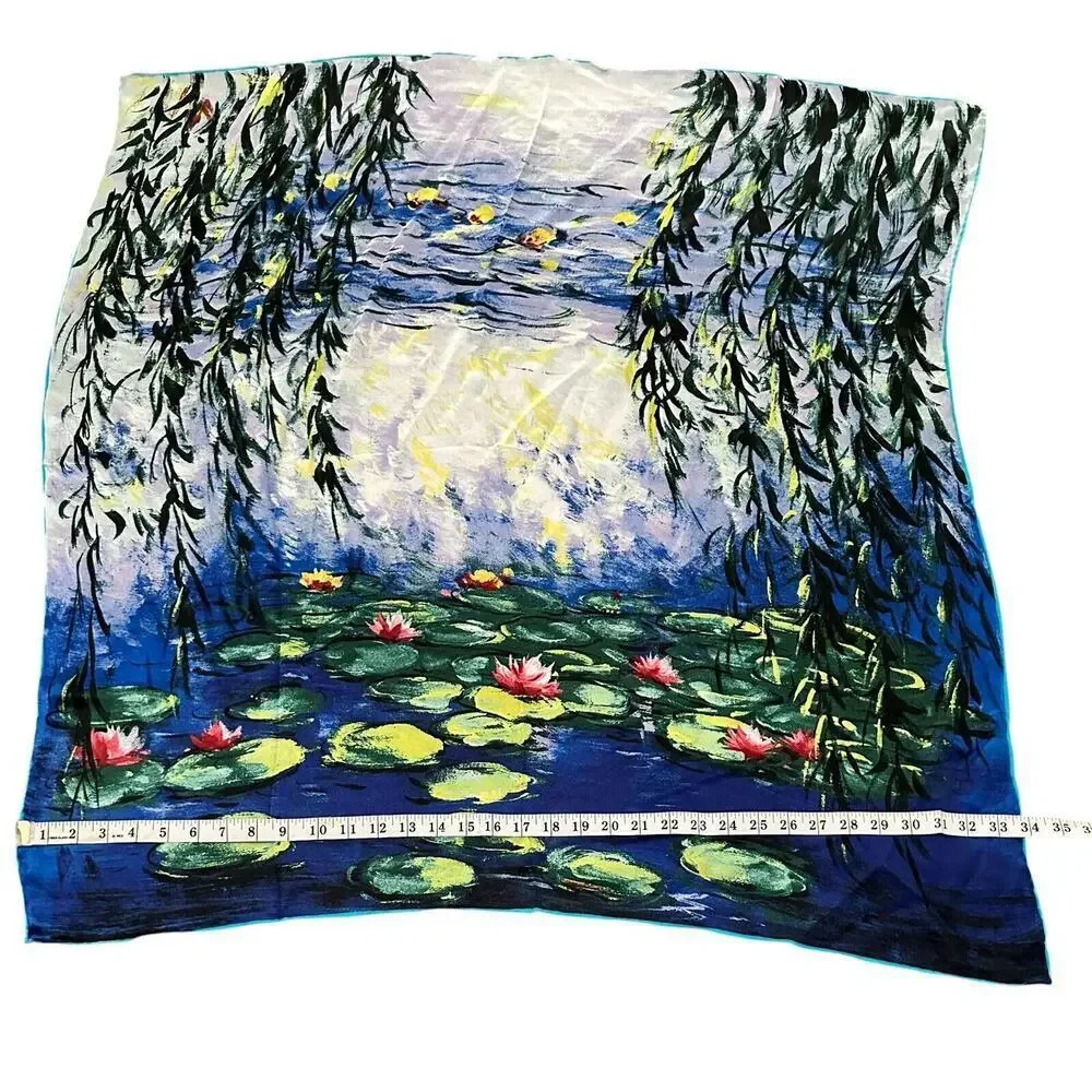 Claude Monet 34x34 Water Lilies/Nympheas Impressionistic Style Silk Scarf